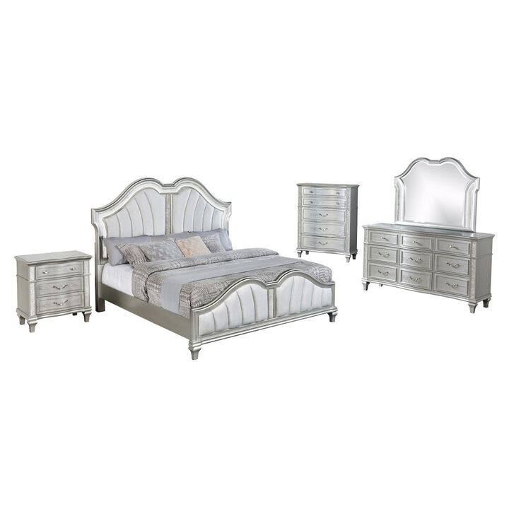 Best Quality Furniture 5 Piece Silver Eastern King Panel Bedroom Set ( Ekb+Dresser+ Mirror+ Ns+Chest)