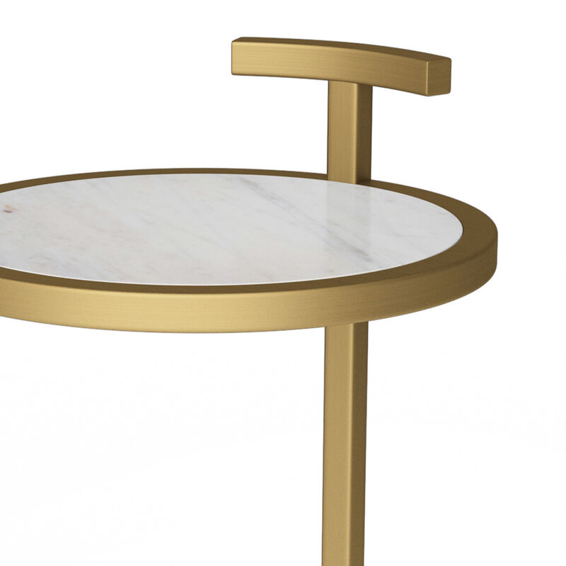 Brook Contemporary 10 inch Wide Metal C Side Table in White/Gold
