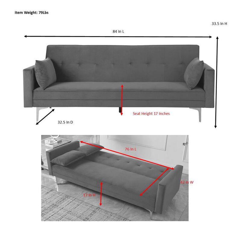 Carolina Living Siena Velvet Convertible Sleeper Sofa - Gray