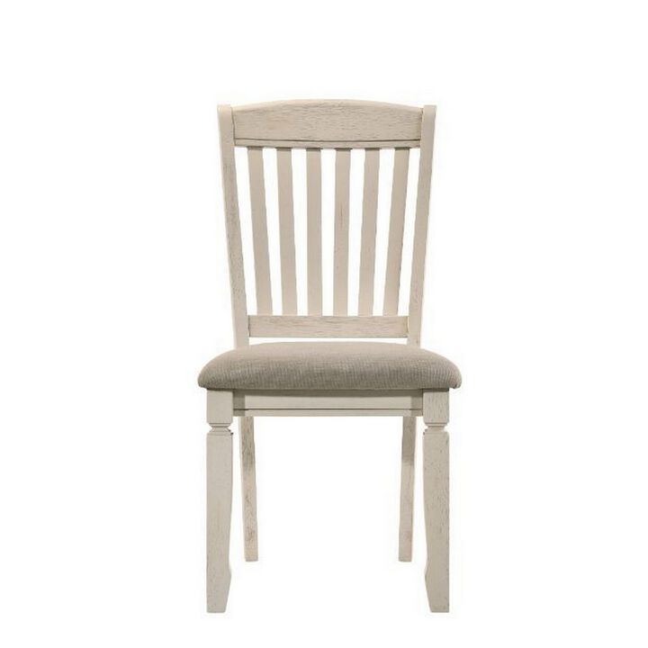 18 Inch Dining Chair, Fabric Padded Seat, Slatted, Set of 2, Antique White-Benzara