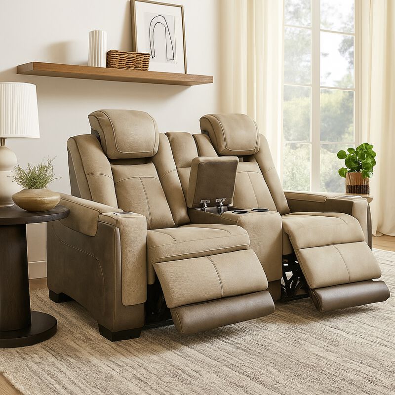 Corbin Power Reclining Loveseat, 75 Inch, Brown Faux Leather, USB Port