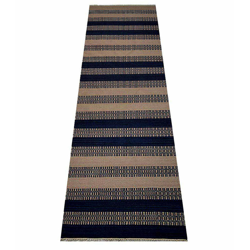 RUGSOTIC CARPETS HAND WOVEN FLAT WEAVE KILIM WOOL ECO-FRIENDLY AREA RUGS  - Aqua Cream Color, Contemporary Modern Design, Low Pile Handmade Rugs for Living Room (D00115) image number 2
