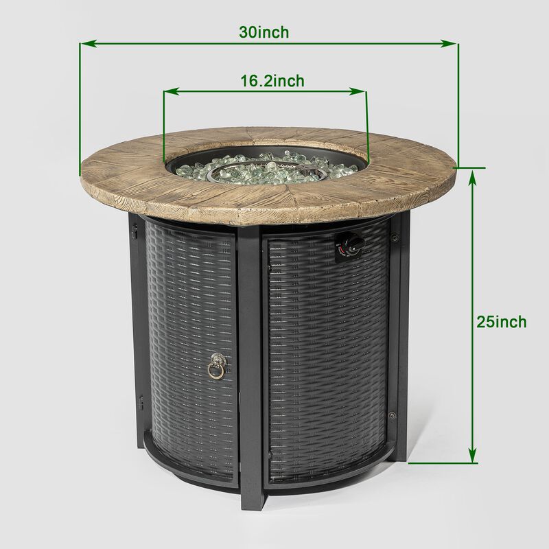 30" Propane Gas Fire Pit Table, 50000 BTU Round Steel Fire Pit With Imitation Wood Grain Finish