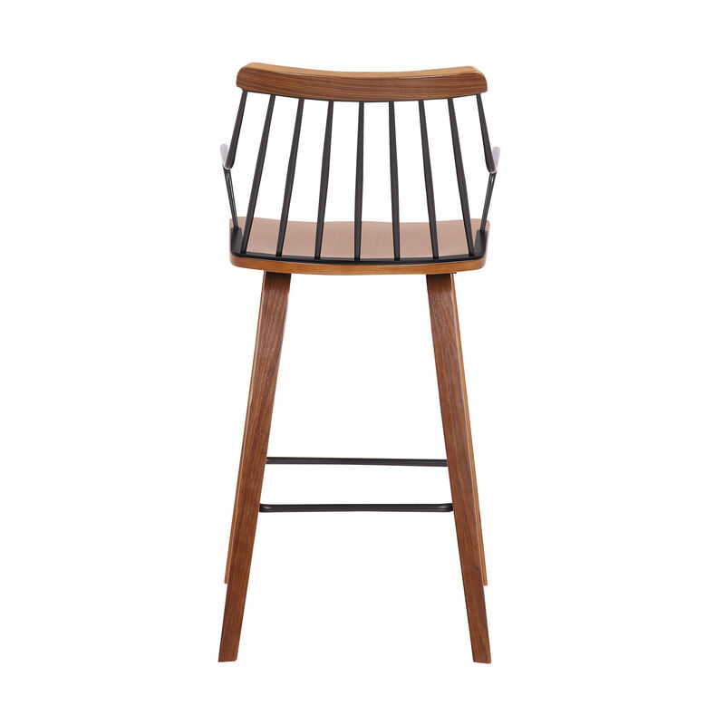 Micah Walnut and Metal Modern  Counter Height Bar Stool