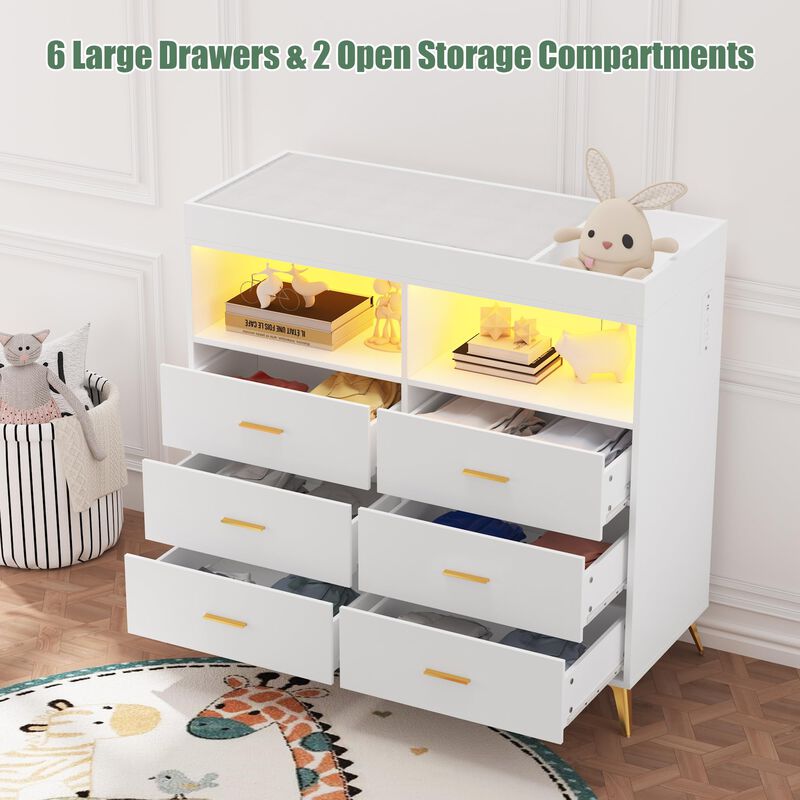 LED Light & Power Outlet Baby Changing Table Dresser image number 3