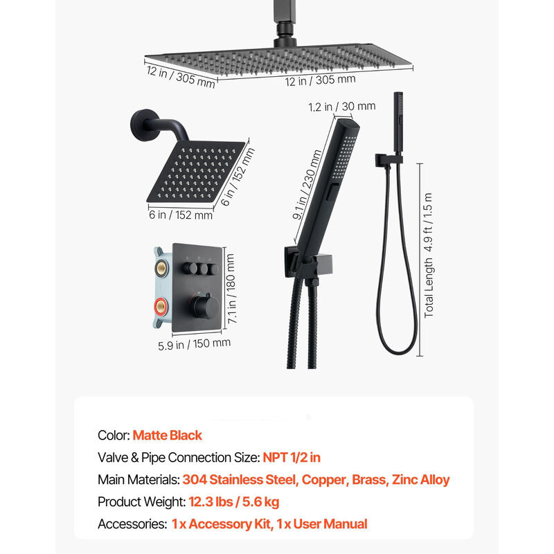 Ceiling Mount Rainfall Shower with 2-in-1 Handheld Spray, Brass Valve and Trim image number 2