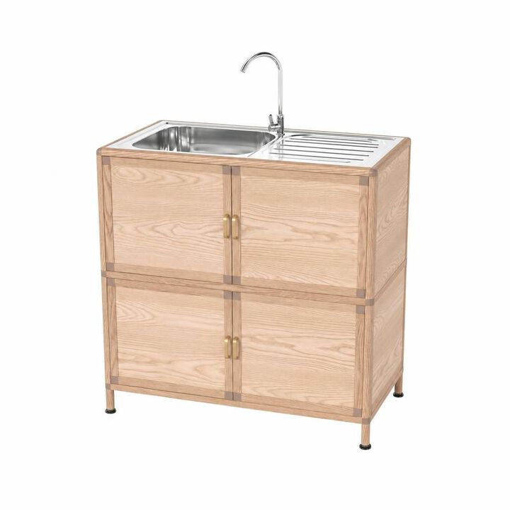 ELEMENT ACE Freestanding Stainless Steel Utility Sink with Enclosed Storage Cabinet for Laundry Room Garage Workshop and Outdoor Use