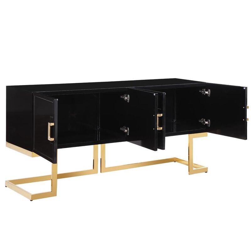 Best Master Furniture Timotheos 64 Black Lacquered Wood Sideboard with Gold Accents