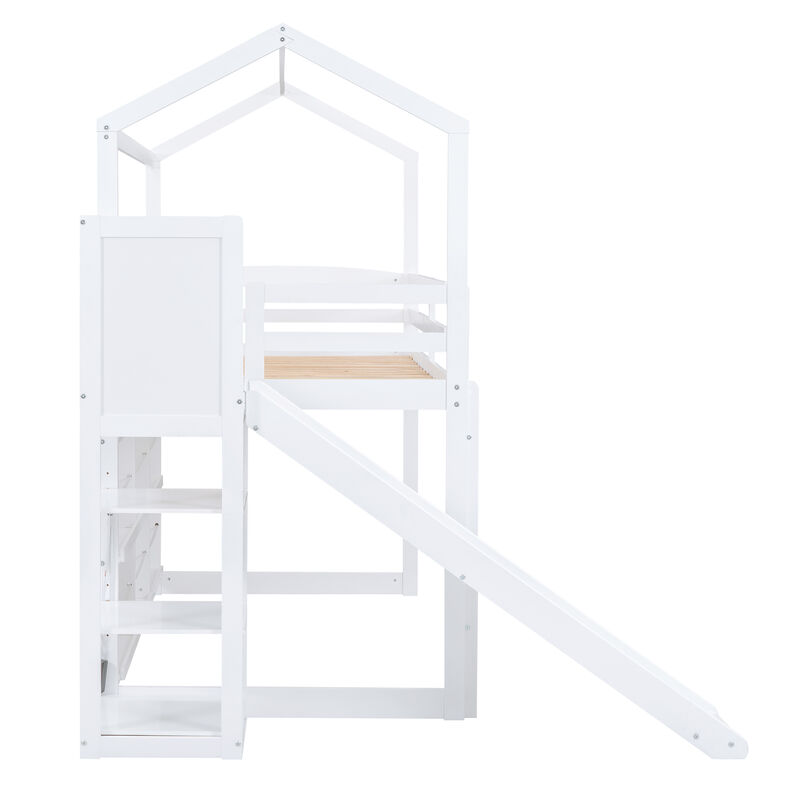 Merax Wood House Loft bed with Slide