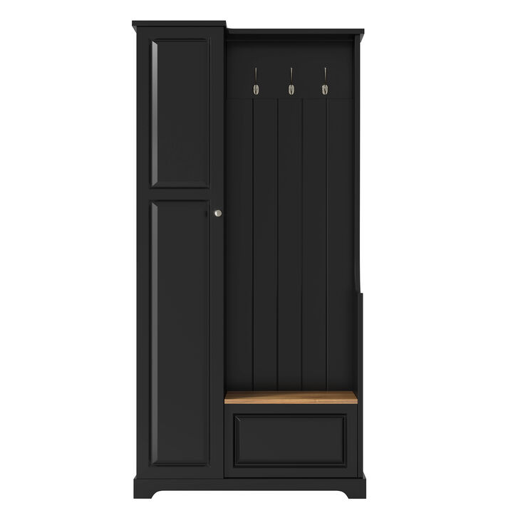 Merax Entryway Hall Tree with Flip-Up Storage Bench, 3 Hooks, 2 Adjustable Shelves