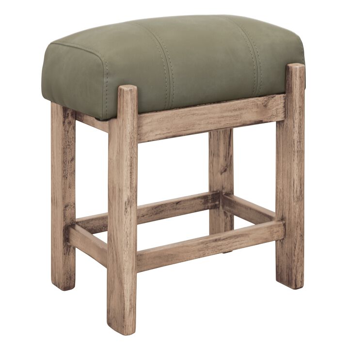 Eray Counter Stool, Olive Green Cushioned Seat, Melina Wood, 24 Inch