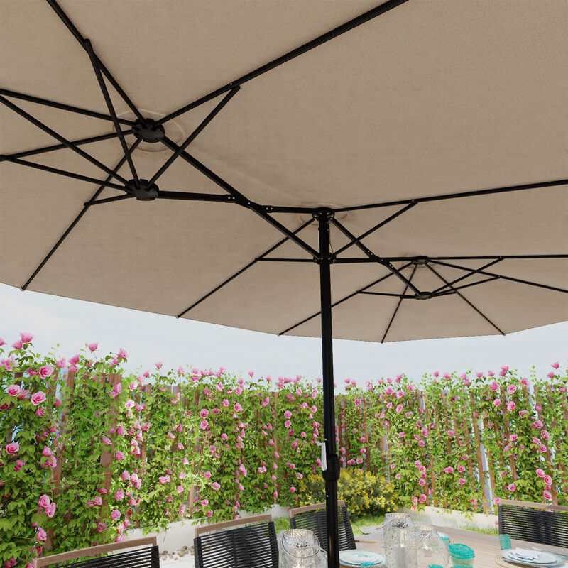 FUFU&GAGA 15ft Navy Blue Solar LED Double-Sided Patio Umbrella | Extra-Large Shade with Sturdy Base image number 5