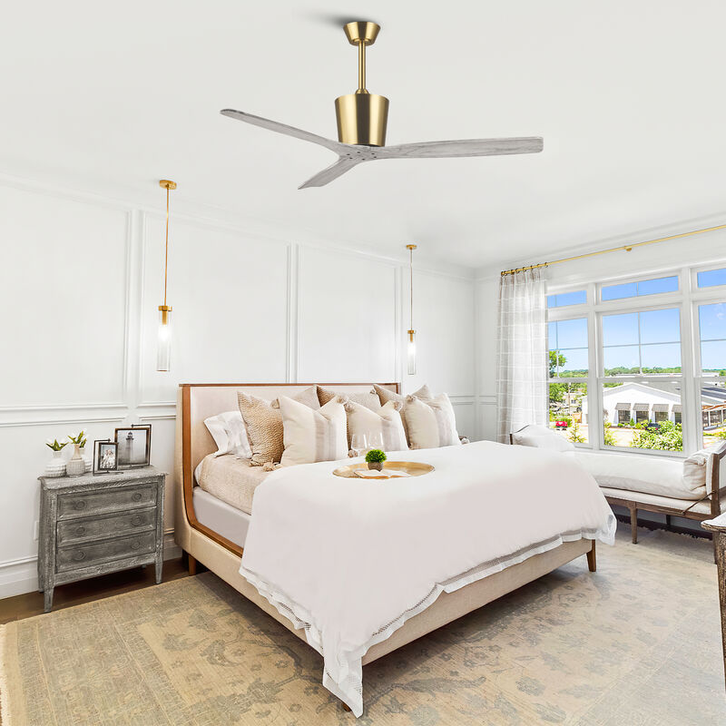 54 in. Gold Solid Wood Blades Downrod Mount Ceiling Fan with Remote without Light