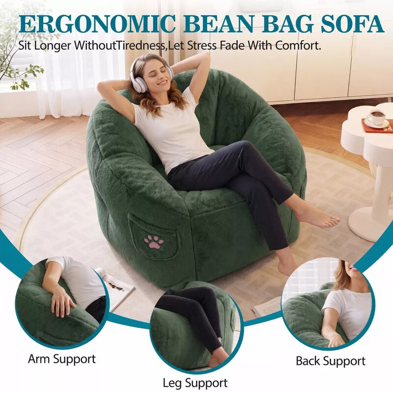 Vipbear Bean Bag Chair for Adults,Faux Fur Memory Foam Bean Bag Couch Sofa High Back, Reading Chair image number 2