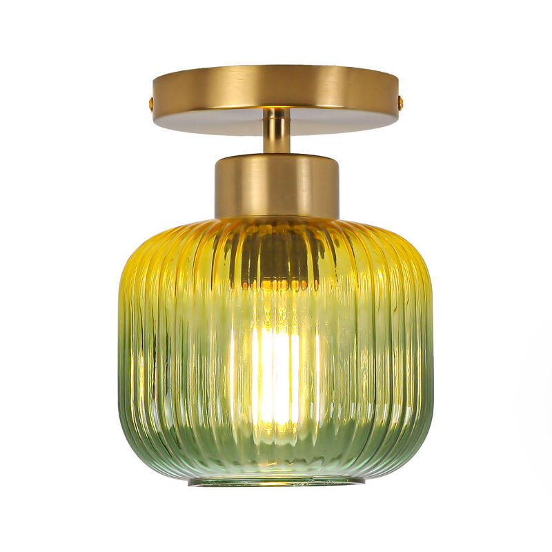 5.9" Vintage Green Glass Semi Flush Mount Ceiling Light