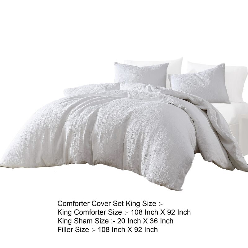 Axel 4 Piece King Size Duvet Comforter Set, Floral Woven White Cotton - Benzara image number 5