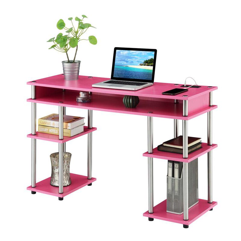 Convenience Concepts Designs2Go No Tools Student Desk With Charging Station, Pink