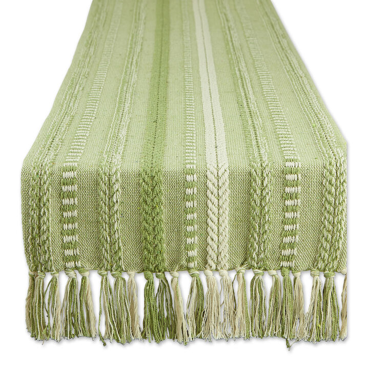 15" x 108" Antique Green and White Braided Stripe Decorative Table Runner