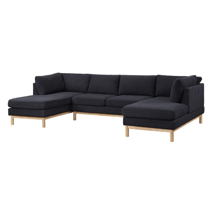 Streamdale Hallie Black Sherpa 124'' Wide Double Chaise U-Shape Sectional Sofa