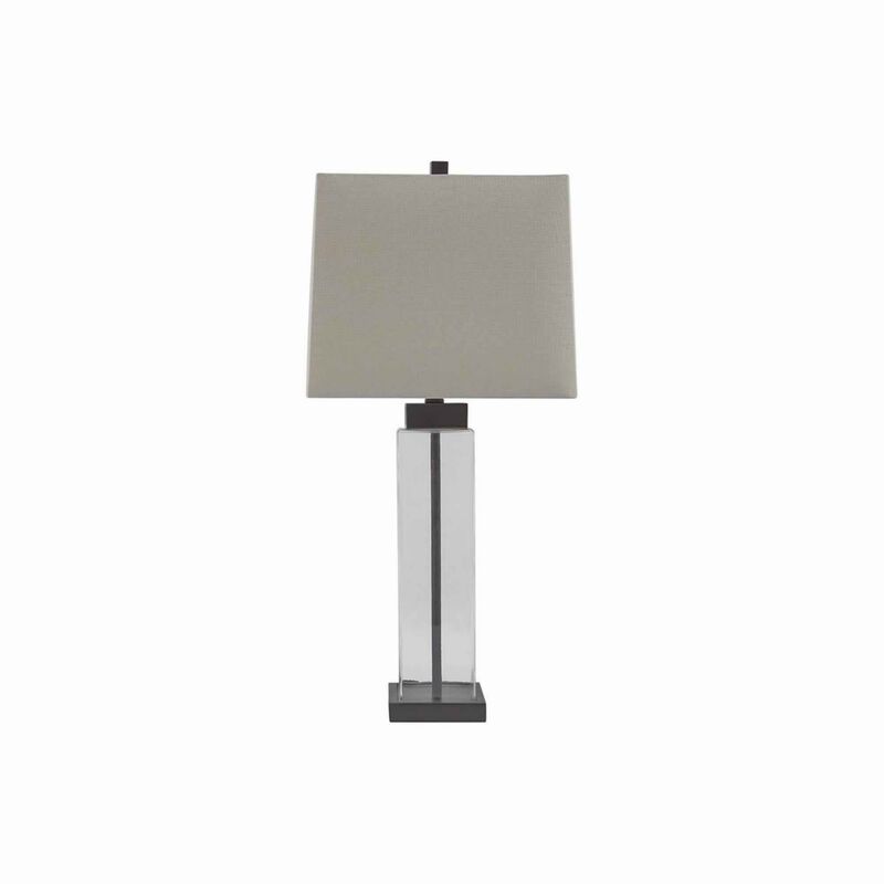 Glass and Metal Base Table Lamp with Square Shade, Set of 2, Clear and Gray-Benzara image number 2