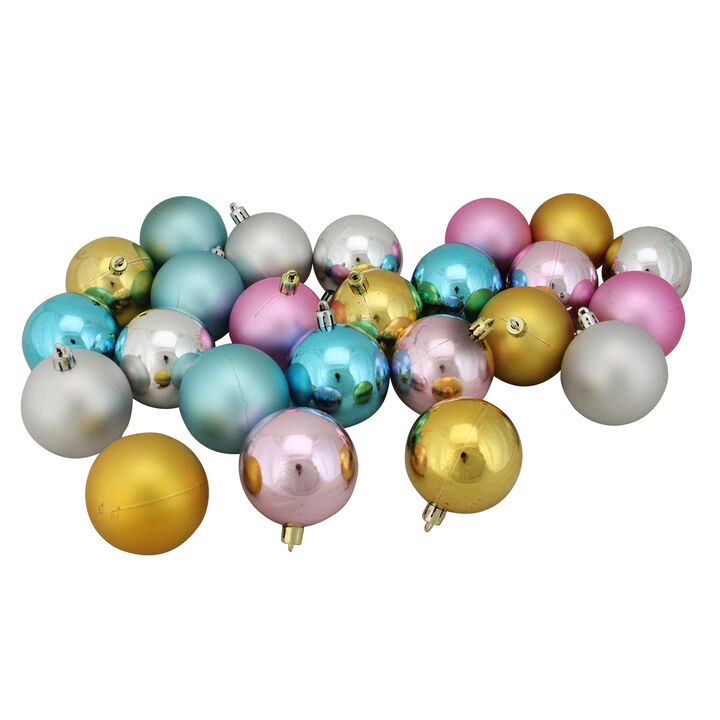 24ct Pastel Multi-Color Shatterproof 2-Finish Christmas Ball Ornaments 2.5" (60mm)