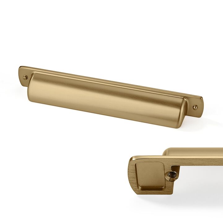 CABDM 2 Pack Brass Cup Pulls 5""(128mm) Center to Center Drawer Pulls Brushed Brass Cabinet Cup Pulls Kitchen Cabinet Hardware B