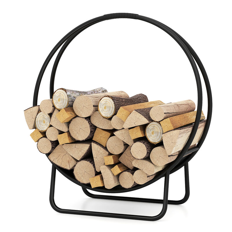 Heavy-Duty 20" Metal Firewood Log Rack with Curved Hoop and Stand image number 3