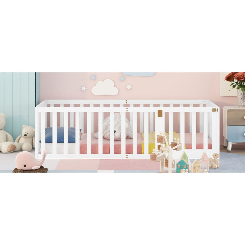 Streamdale Twin Size Wood Floor Bed Frame With Fence And Door