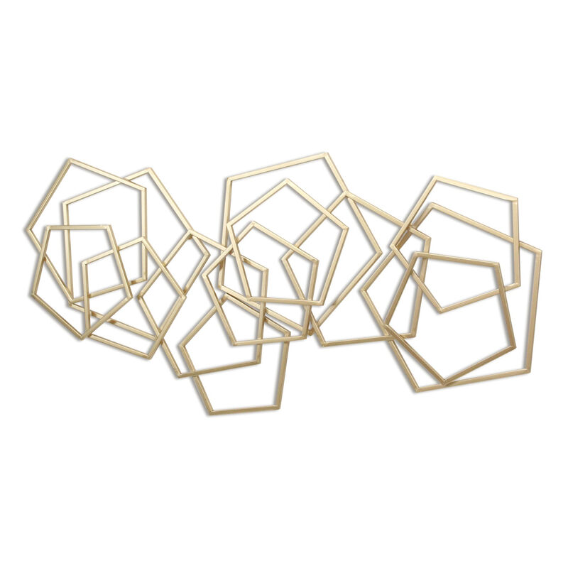 HomeRoots 24" X 48" Gold Metal Abstract Lines Hanging Dimensional Sculpture image number 3
