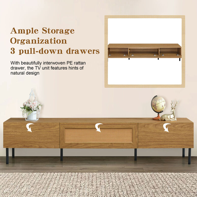 Boho TV Stand for TVs up to 80'' , Modern Farmhouse Media Console, Entertainment Center with Metal Legs, TV Cabinet for Living Room, Home Theatre