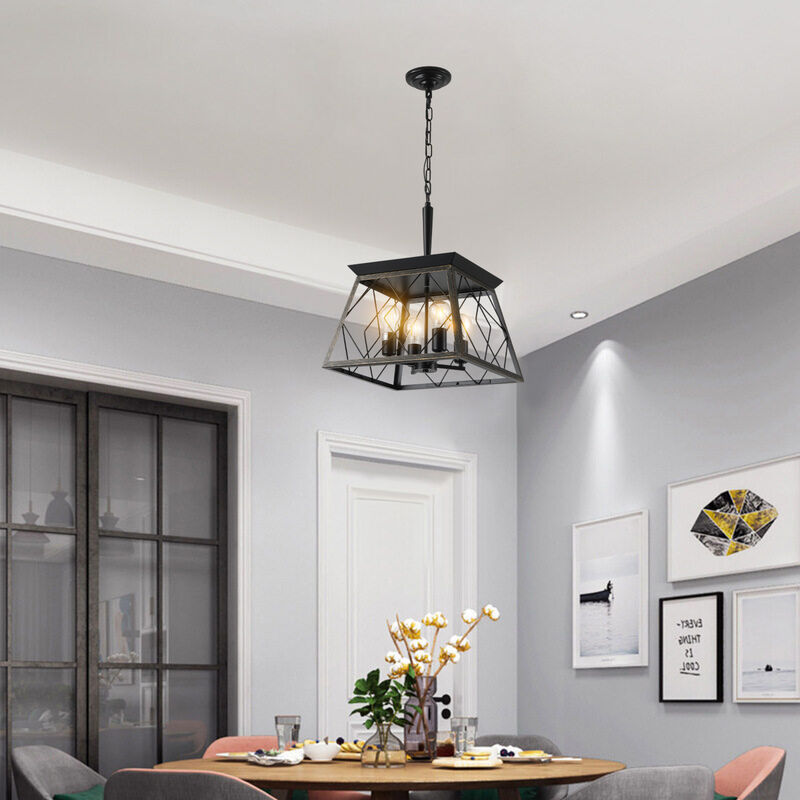 ELEMENT ACE Industrial 4-Light Pendant Chandelier with Metal Cage Design Adjustable Hanging Ceiling Light Fixture for Dining Room Kitchen Living Room image number 3