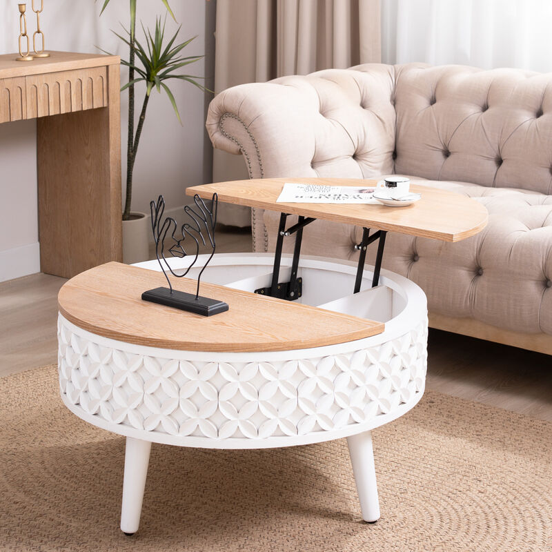 GOODSILO Compact Round Lift-Top Storage Coffee Table &ndash; Modern Farmhouse Accent Piece with Hidden Compartment image number 3