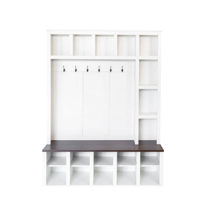 Merax Farmhouse Hall Tree with Storage Bench