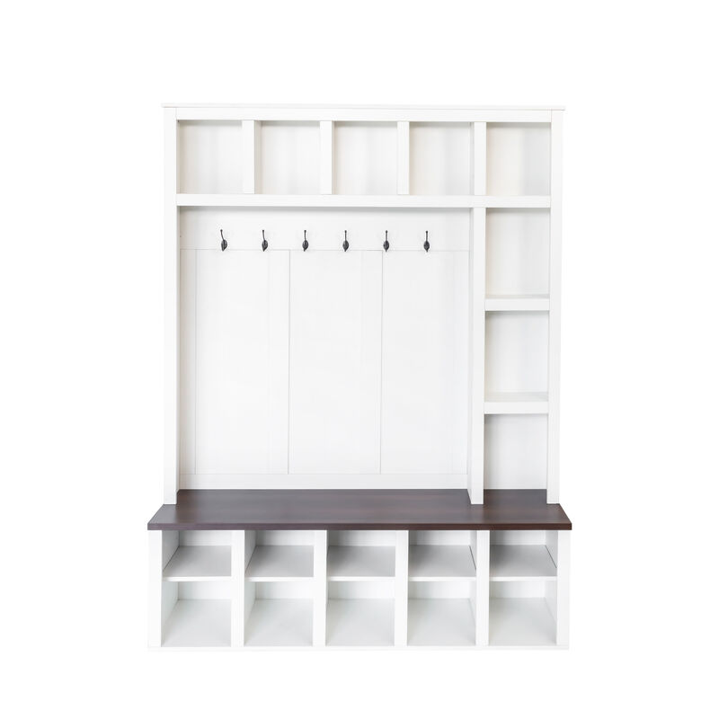 Merax Farmhouse Hall Tree with Storage Bench