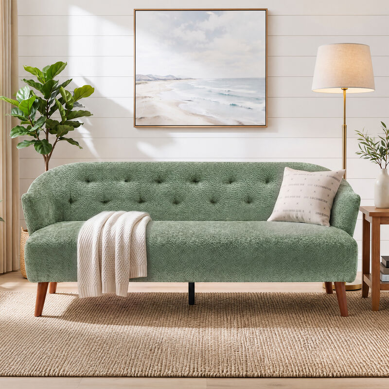 Merax Mid-Century Plush Fabric Loveseat Sofa with Tufted Back image number 1