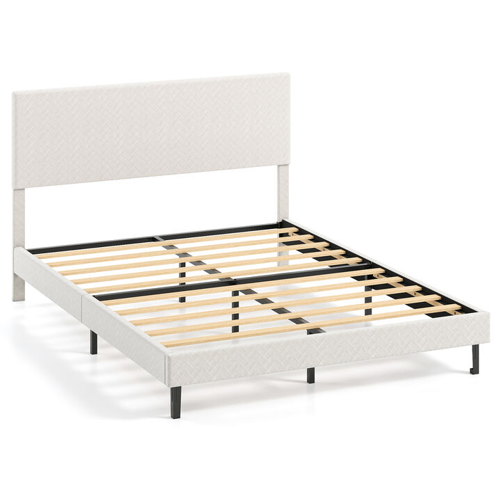 Velvet Platform Bed Frame with Upholstered Chevron Headboard for Bedroom