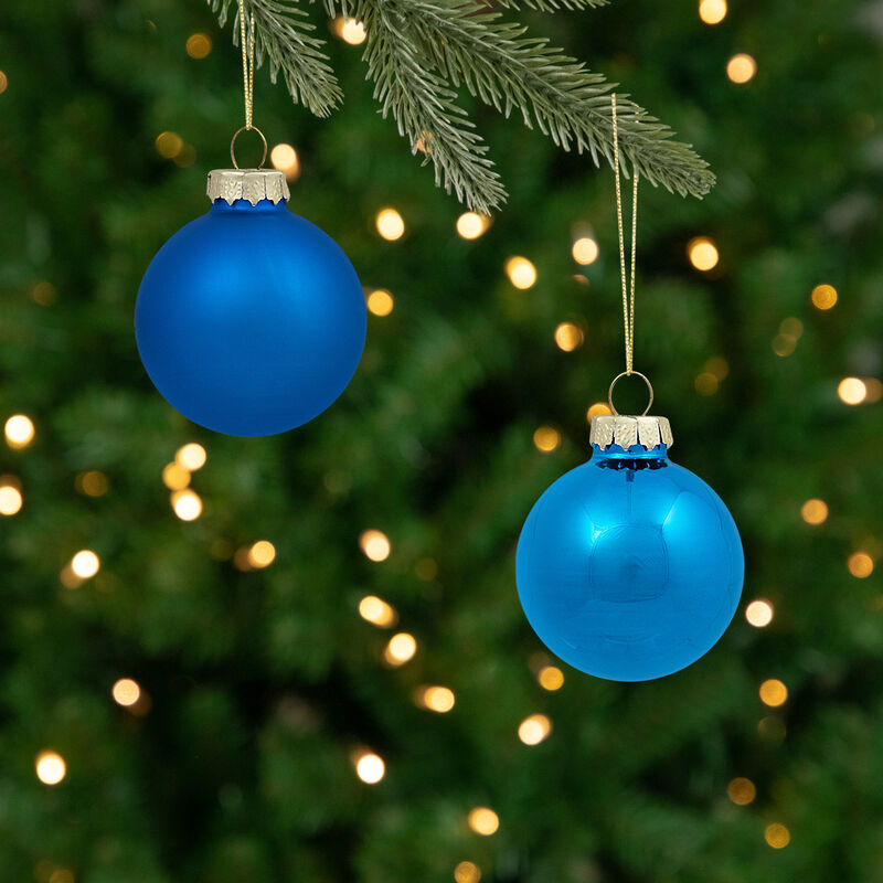 2-Finish Christmas Glass Ball Ornaments - 1.5" (40mm) - Blue - 10ct image number 2