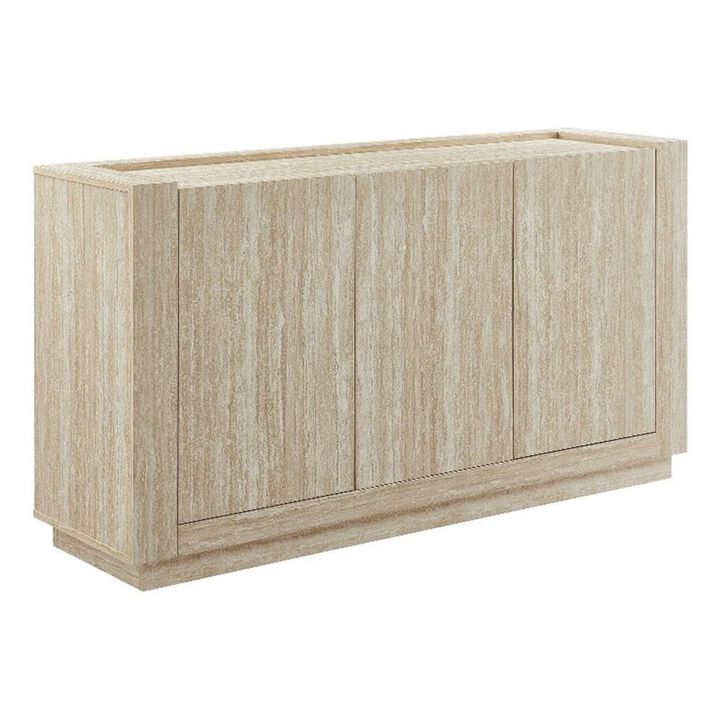Modway Hollis Sideboard with Faux Travertine Finish - Large 59 Inch 3 Door Storage Buffet Cabinet with Adjustable Shelves for Living Room, Dining Room, Entryway, Hallway, Kitchen in Travertine