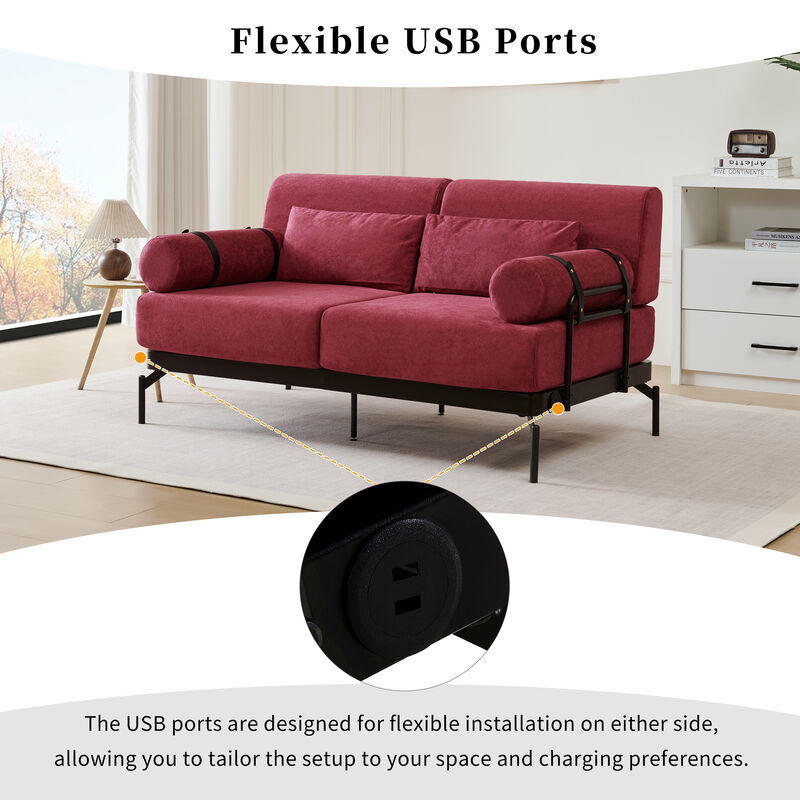 Merax Modern Loveseat Sofa with USB Ports 2-Seater Contemporary Couch with Cylindrical Armrests for Living Room