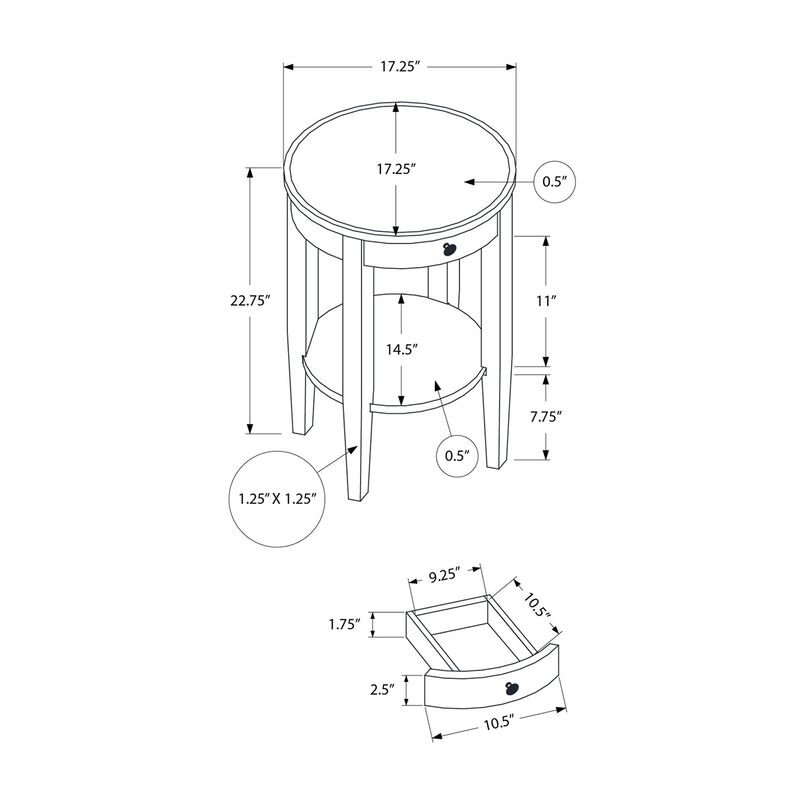 Monarch Specialties I 3975 - Accent Table, 2 Tier, Bedroom, End, Lamp, Nightstand, Round, Side Table, Brown Veneer, Traditional