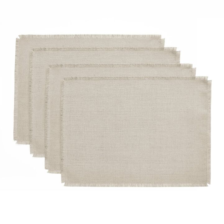 Solino Home 100% Pure Linen Placemats 14 x 19 Inch Set of 4 - Fringe