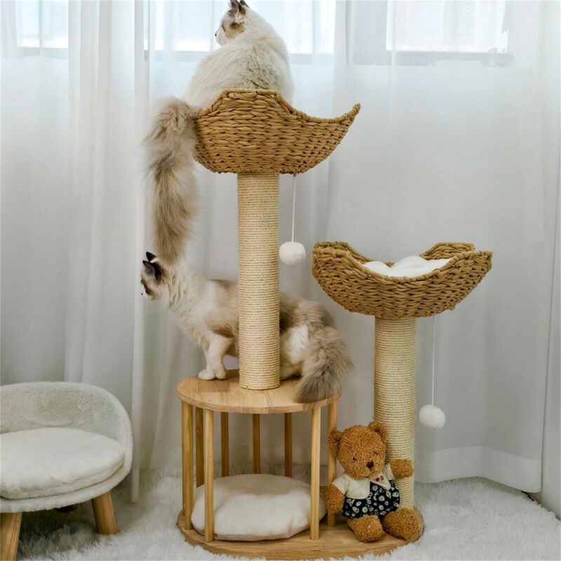 Wood Cat Tree Cat Tower for Indoor Cats w/Scratching Post Perches Hammock Condo image number 1