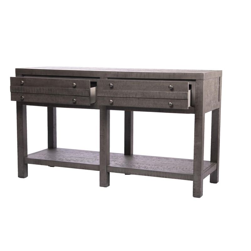 Best Quality Furniture Rustic Style Console Table with Shelf and 2-Drawer Storage, Rustic Dark Grey