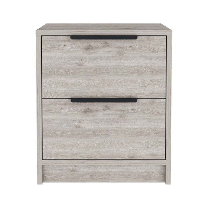 Streamdale Kaia Nightstand, Two Drawers, Metal Handle - Light Gray