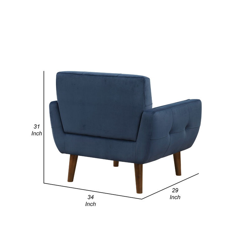 Roa Accent Armchair, Navy Blue Velvet, Tufted Back w Tapered Legs