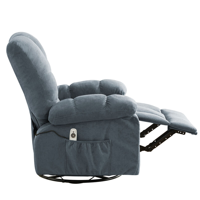Fabric Swivel Manual Recliner with Massage and USB Port
