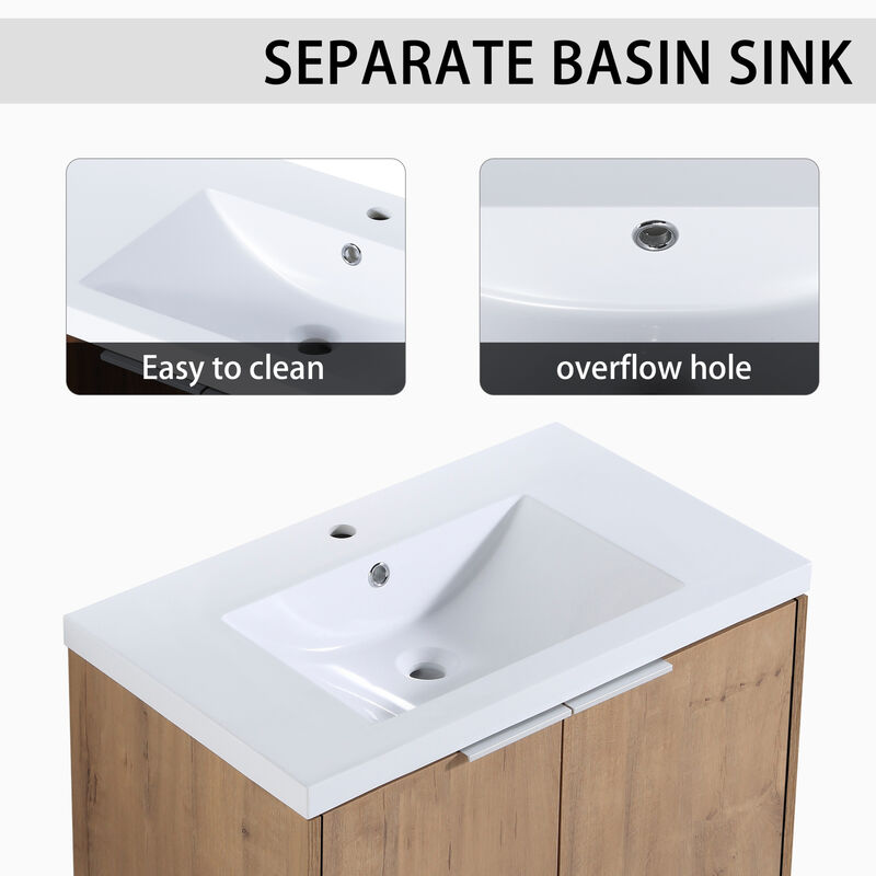 ELEMENT ACE Soft Close Doors Floating Bathroom Vanity With Resin Sink For Modern Bathroom Storage image number 6