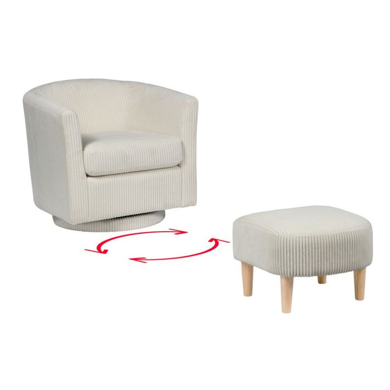 Best Quality Furniture 2 Piece Swivel Chair With Matching Ottoman In White Velvet