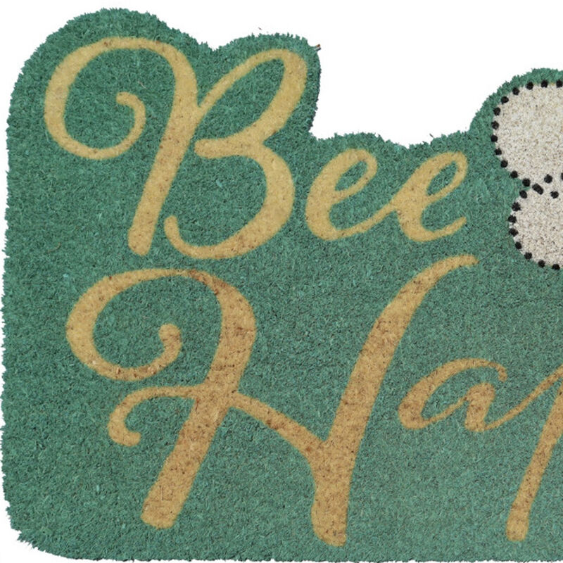HomeRoots 18" X 30" Beige and Green Coir Bees Outdoor Door Mat image number 2