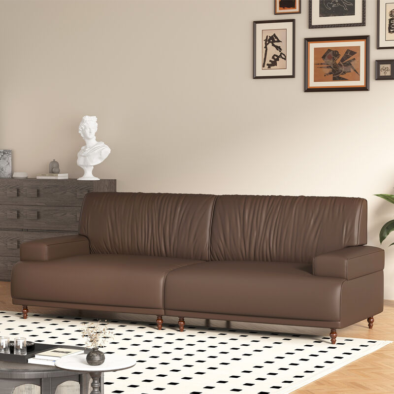 Leather Sofa for Living Room & Bedroom 75.3" Brown